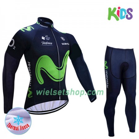 Kind Fietskleding (Wielershirt Lange Mouw + Fietsbroek Lang) 2017 Movistar Team N001 Winter Thermal Fleece